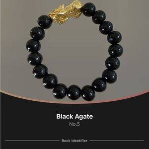 Black Agate Bracelet with Gold Piyao or Pixiu